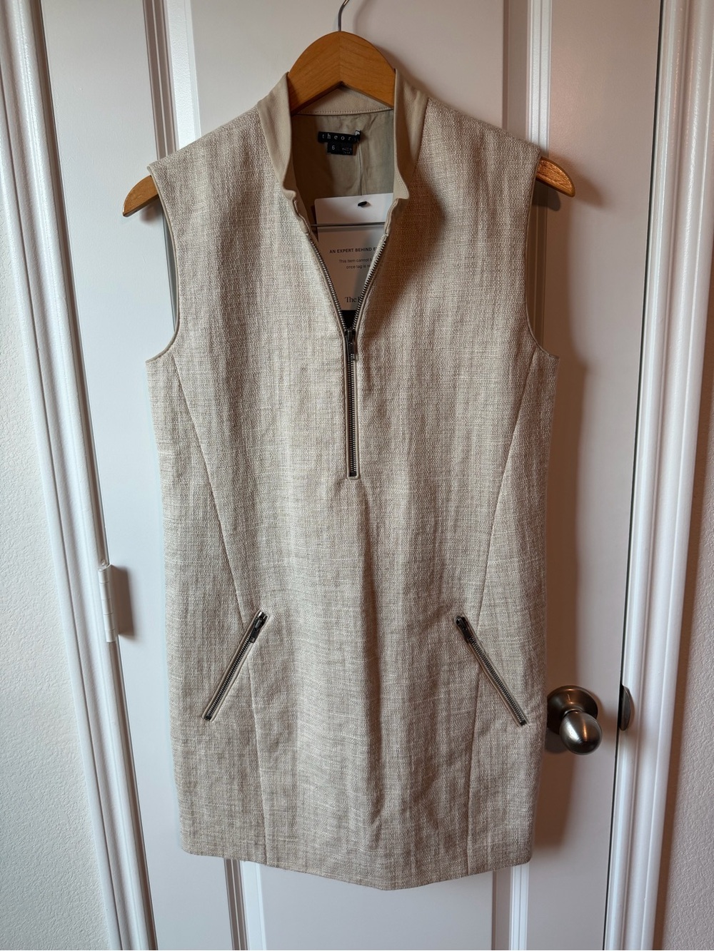 Theory Sleeveless Zip-Front Shift Dress in Cream